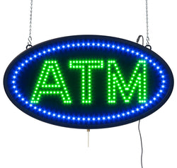 "ATM" Animated LED Sign with Hanging Chain, Round   Green Blue 19562