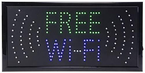 "FREE Wi-Fi" Animated LED Sign with Hanging Chain, Rectangular - Blue & Green 19564