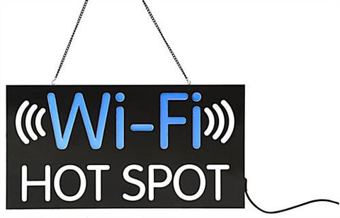 "Wi-Fi HOT SPOT" LED Sign with Hanging Chain, Rectangular - Blue   White 19565