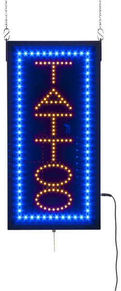 "TATTOO" Animated LED Sign with Hanging Chain, Vertical - Blue   Yellow 19566
