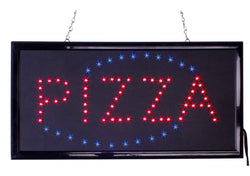 "Pizza" Animated Blue Steady Red LED Sign with Hanging Chain 19X10X1" Store Window Door Wall Sign 19567