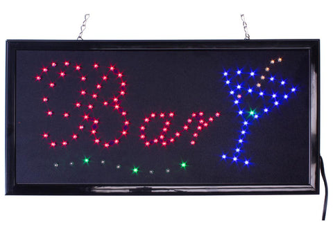 "Bar" Animated LED Sign with Hanging chain, Rectangular - Red Blue 19568