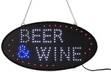 "BEER WINE" Animated LED Sign with Hanging Chain, Round - Blue, White Blue 19570