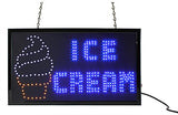 "ICE CREAM" Animated LED Sign with Hanging Chain, Square - Blue 19572
