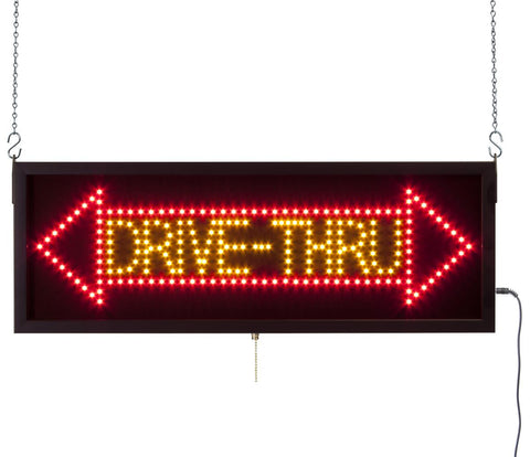 "DRIVE-THRU" Animated LED Sign with Hanging Chain, Rectangular - Yellow   Red 19573