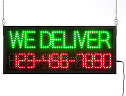 "WE DELIVER" LED Sign, Programmable Telephone Number - Green   Red 19575