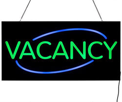 "Vacancy" LED Sign with Hanging Chain, Rectangular - 23" x 11" Green   Blue 19581