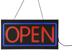 "OPEN" LED Sign with Hanging Chain, Rectangular - 23" x 11" Red Blue 19582