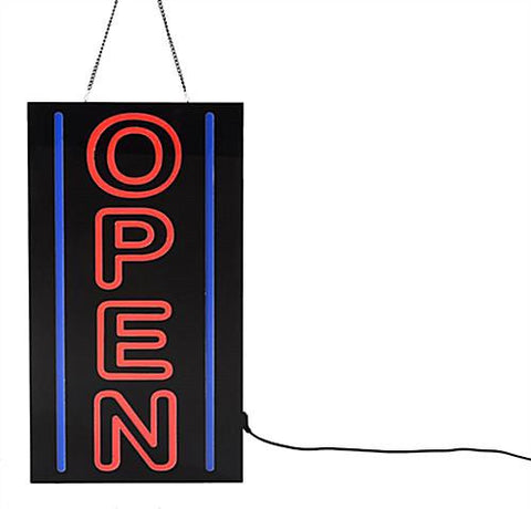 "OPEN" LED Sign with Hanging Chain, Rectangular Vertical- 23" x 11" Red   Blue 19584