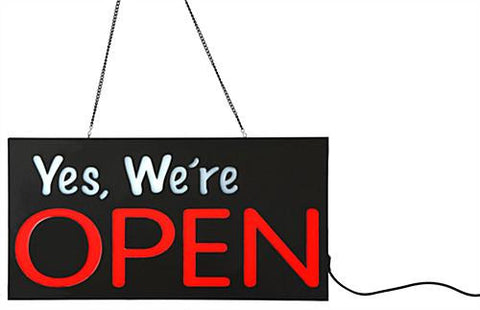 "Yes, We're Open" LED Sign with Hanging Chain, 23" x 11" Rectangular Red   White 19586