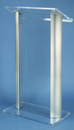 26 3/4 Clear Acrylic Podium for Floor with Silver Aluminum Sides 19605