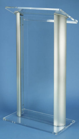 26-3/4" Clear Acrylic Podium for Floor with Silver Aluminum Sides 19605