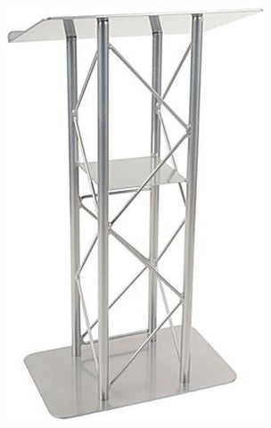25" Truss Lectern with Interior Shelf, Open Front - Silver 19611