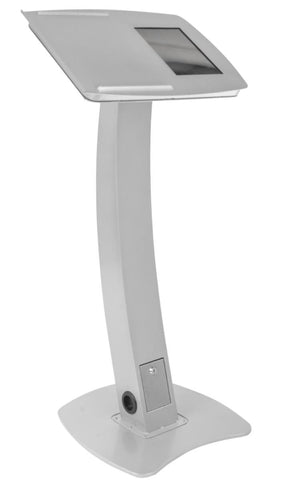 iPad Podium Stand, Locking Enclosure, Ledge for Speaker's Notes, Power Cable - Silver 19612