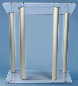 42 1/2 Clear Acrylic Podium for Floor, Large Reading Surface, Aluminum Pillars