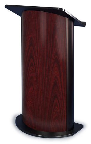 26-3/4" Curved Podium for Floor, Aluminum and MDF - Black with Mahogany Panel 19620