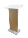 49"H Maple Melamine Podium Pulpit Lectern With Curved Brushed Stainless Steel Sides 19629