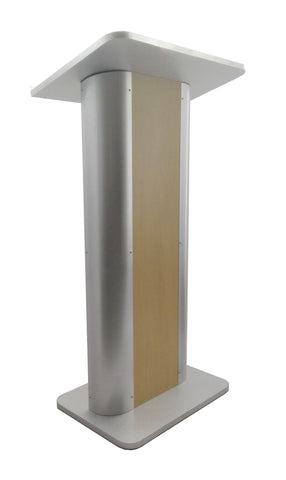 49"H Maple Melamine Podium Pulpit Lectern With Curved Brushed Stainless Steel Sides 19629