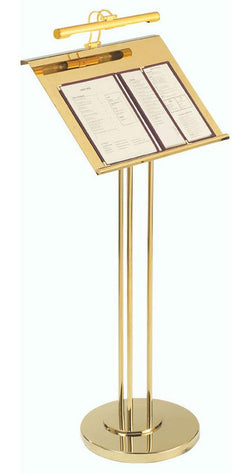 15" Podium for Floor with Lamp, Pedestal Design, Steel - Brass 19634
