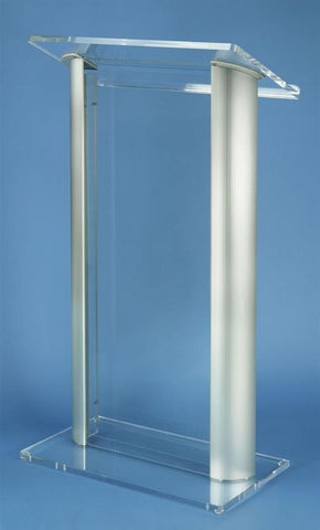 26-3/4" Clear Acrylic Podium for Floor with Silver Aluminum Sides 19640
