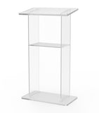 26-3/4" Clear Acrylic Podium for Floor with Open Back and Shelf, Easy Assembly 19644