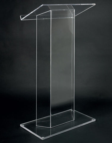 26-3/4" Clear Acrylic Podium for Floor, with Optional Shelf, Ships Assembled 19647