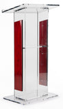 23-1/2" Clear Acrylic Podium for Floor, Open Back with Shelf, Wood Trim 19649