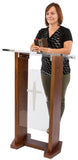 27.5" Wood   Acrylic Podium, Optional Cross/Plain Front Panel 46.5" Tall - Dark Oak 19656
