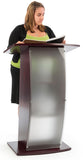 44.25" Tall Podium for Floor, Curved Frosted Front Acrylic Panel - Red Mahogany 19658