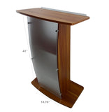 44.25" Tall Podium for Floor, Curved Frosted Front Acrylic Panel - Red Mahogany 19658