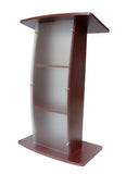 44.25" Tall Podium for Floor, Curved Frosted Front Acrylic Panel - Red Mahogany 19658