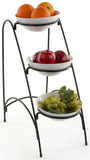 3 Tier Wire Serving Platter w/ 3 Porcelain Dishes Black and White 19660