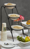 3 Tier Wire Serving Platter w/ 3 Porcelain Dishes Black and White 19660