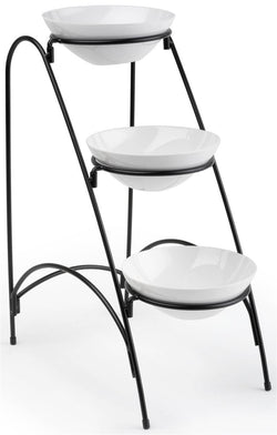 3 Tier Wire Serving Platter w/ 3 Porcelain Dishes Black and White 19660