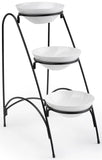 3 Tier Wire Serving Platter w/ 3 Porcelain Dishes Black and White 19660