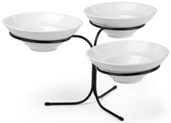 3-Tier Wire Serving Platter w/ (3) 10" Diameter Porcelain Dishes