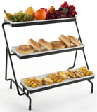 3 Tier Wire Serving Platter w/ (3) 1" Depth Porcelain Dishes   Black and White