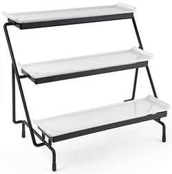 3 Tier Wire Serving Platter w/ (3) Flat Sleigh Porcelain Dishes