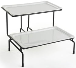 2 Tier Wire Serving Platter w/ (2) 1 inch  Deep Porcelain Dishes