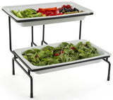2 Tier Wire Serving Platter w/ (2) 3" Deep Porcelain Dishes   Black and White