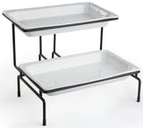 2 Tier Wire Serving Platter w/ (2) 3" Deep Porcelain Dishes   Black and White