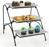 3 Tier Wire Serving Platter w/ 3 Melamine Dishes   Black and White 19668