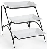 3 Tier Wire Serving Platter w/ 3 Melamine Dishes   Black and White 19668