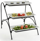 3-Tier Wire Serving Platter w/ 3 Porcelain Dishes - Black and White 19669