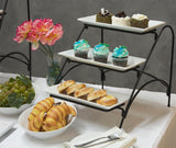 3-Tier Wire Serving Platter w/ 3 Porcelain Dishes - Black and White 19669