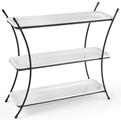 3 Tier Serving Wire Tray with (3) 1 inch  Deep Porcelain Dishes