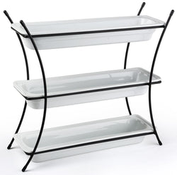3 Tier Serving Wire Tray with (3) 2.5 inch  Deep Porcelain Dishes