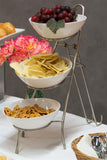3 Tier Wire Serving Platter with (3) Porcelain Bowls   Black and White 19673