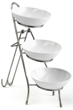3 Tier Wire Serving Platter with (3) Porcelain Bowls   Black and White 19673