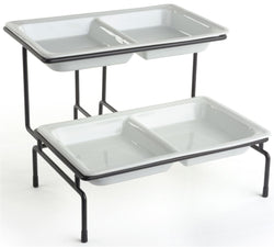 2 Tier Wire Serving Platter with (2) 2 Section Porcelain Dishes